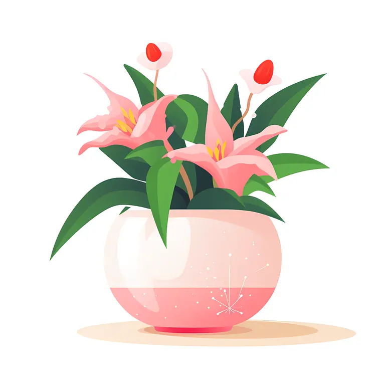 Beautiful Pink Flowers in a Ceramic Pot