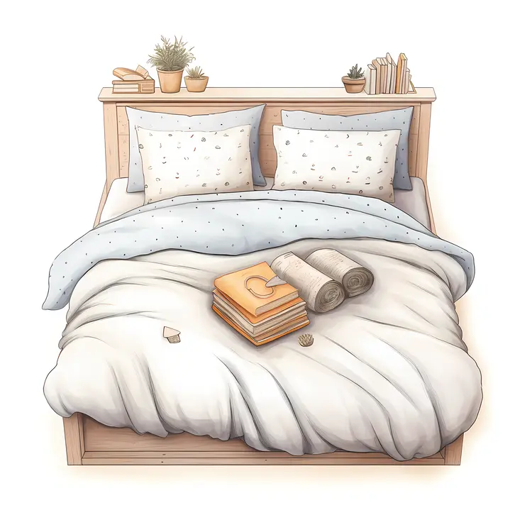 Simple Bed with Blue and White Bedding