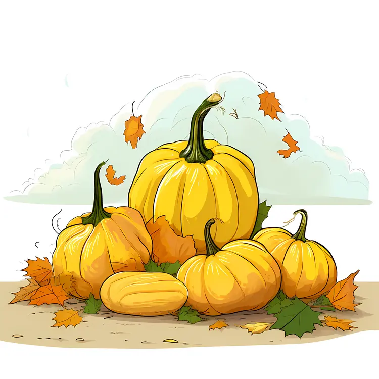 Pumpkins with Autumn Leaves