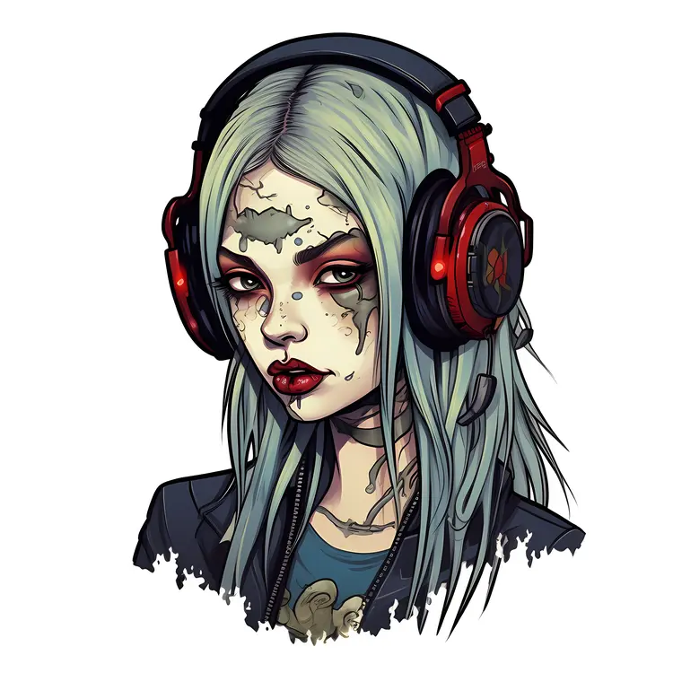 Zombie Girl with Headphones Illustration