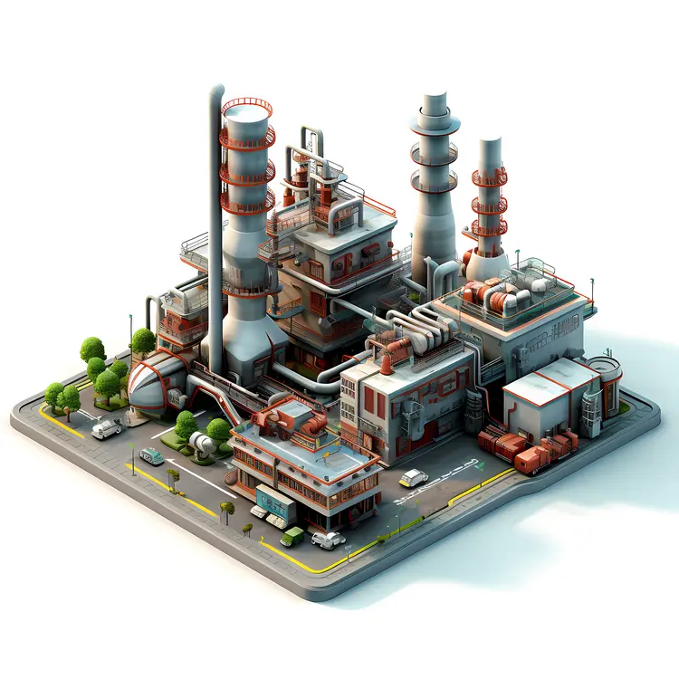 Industrial Factory with Pipes and Machinery