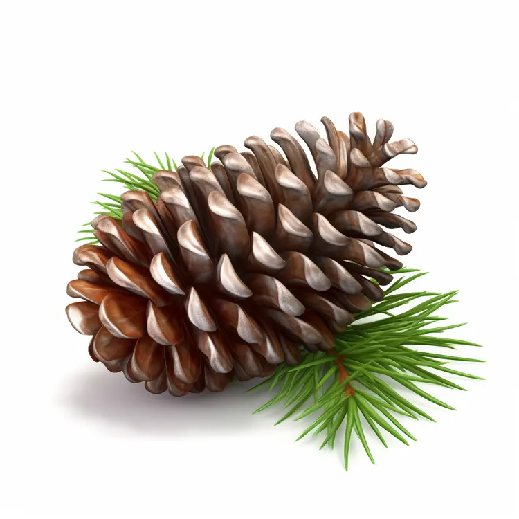 Realistic Brown Pine Cone with Green Needles