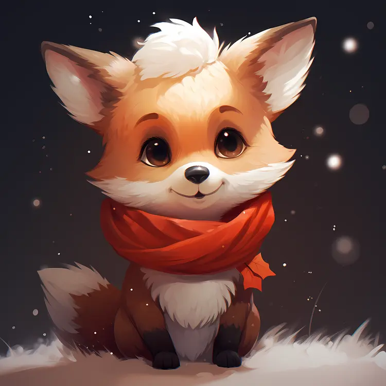 Adorable Cute Fox with Red Scarf in Snow
