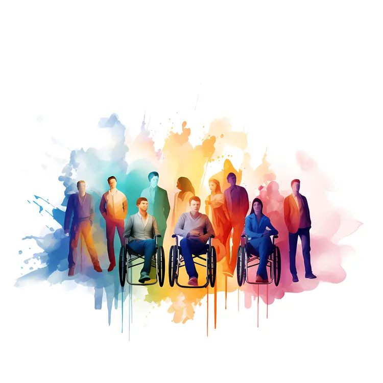 Colorful Silhouettes of Diverse People with Wheelchairs