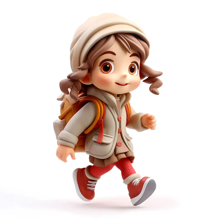 Smiling Girl with Backpack Walking
