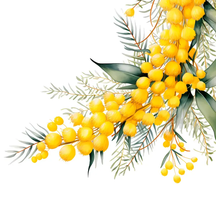Yellow Flowers and Green Leaves Watercolor Floral Corner