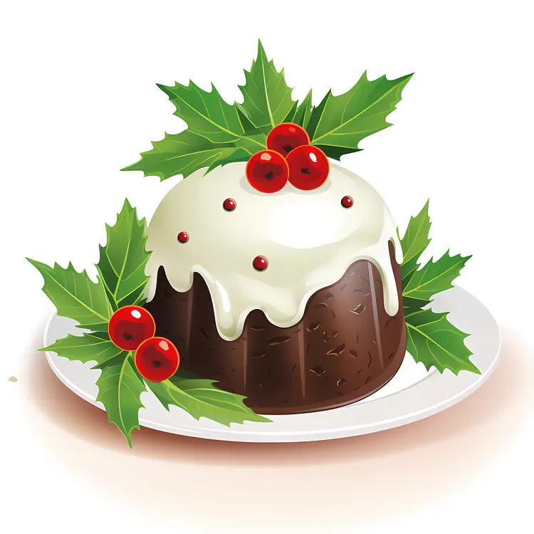 Festive Christmas Pudding with Holly and Berries