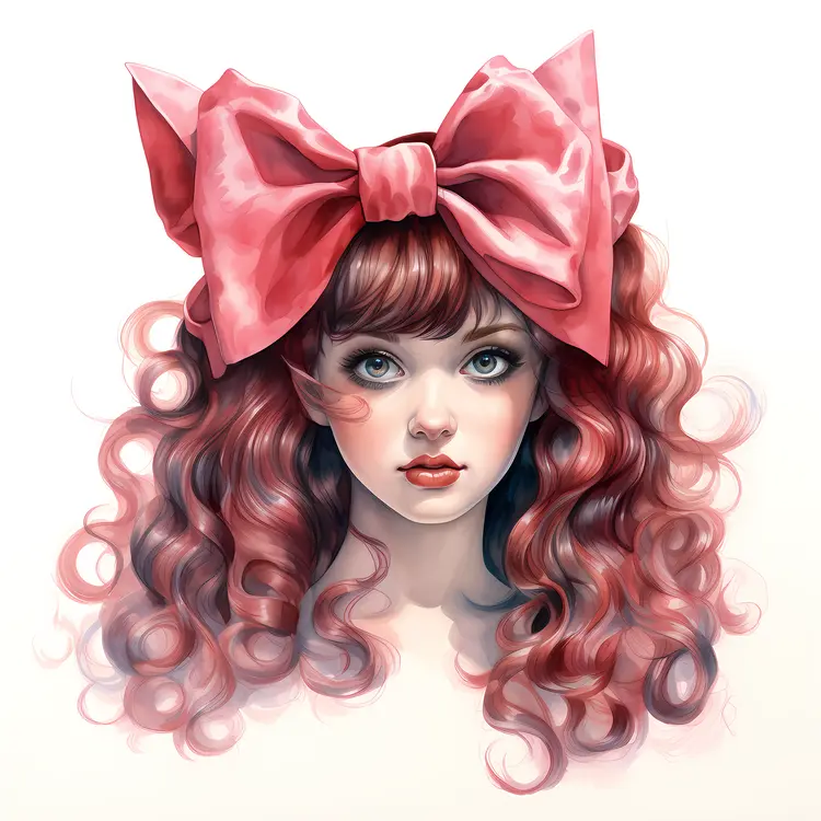 Cute Girl with Pink Bow Illustration