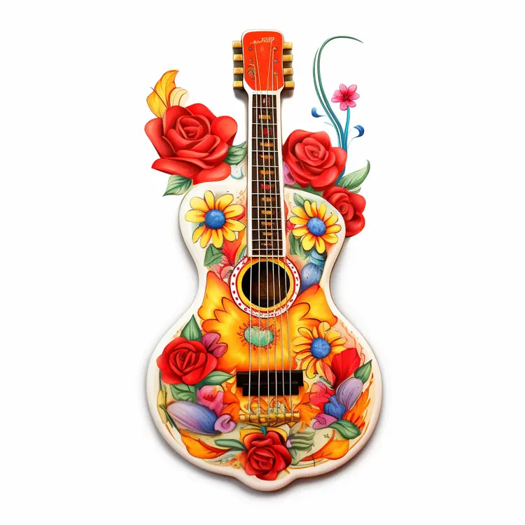 Colorful Floral Guitar for Day of the Dead Celebration