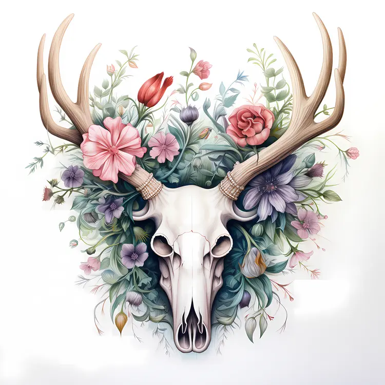 Deer Skull with Floral Arrangement