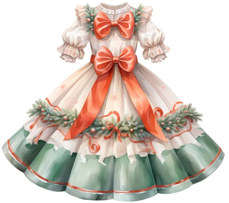 Elegant Christmas Dress with Green Accents
