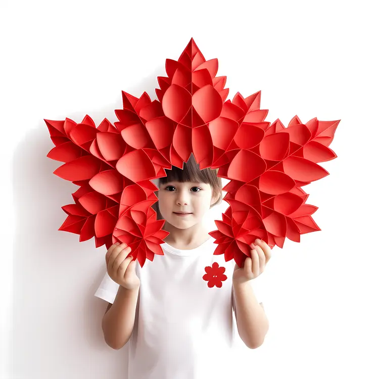 Child Holding Red Maple Leaf