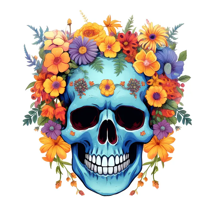 Colorful Floral Skull for Day of the Dead Celebration