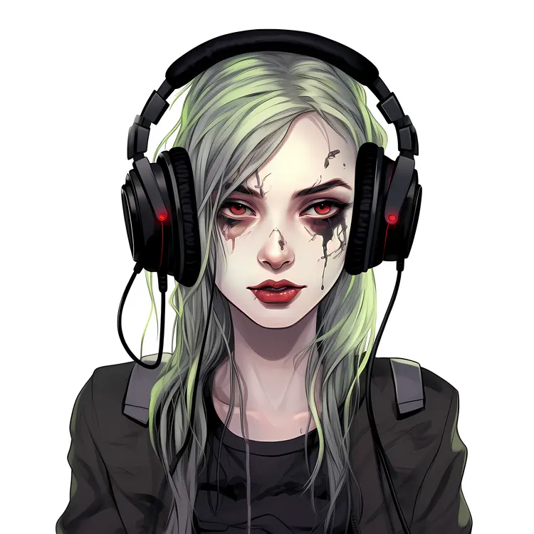 Girl with Black Headphones in Digital Art Style