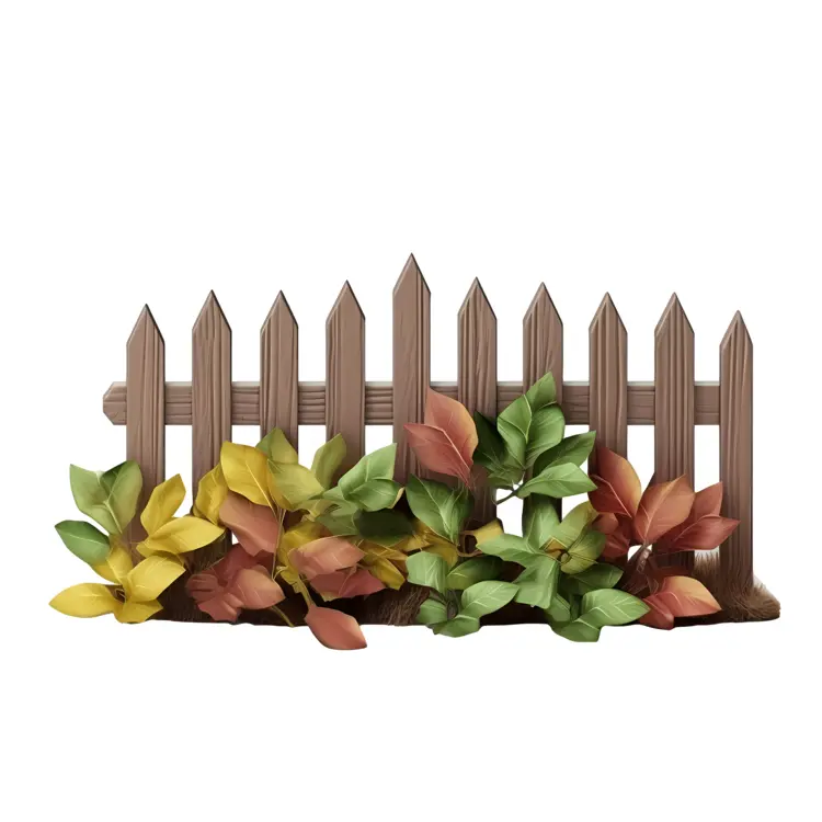 Wooden Fence with Colorful Leaves