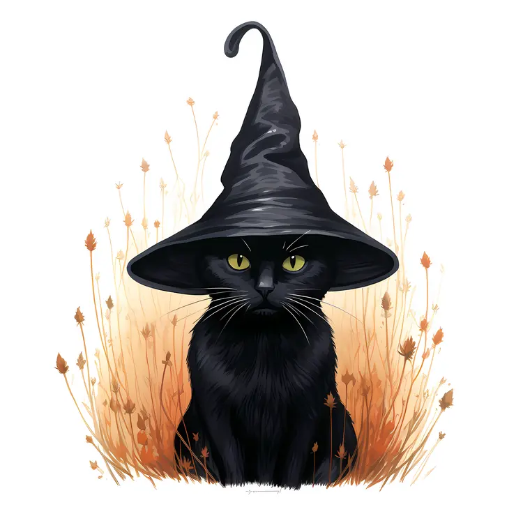Black Cat with Witch Hat for Halloween