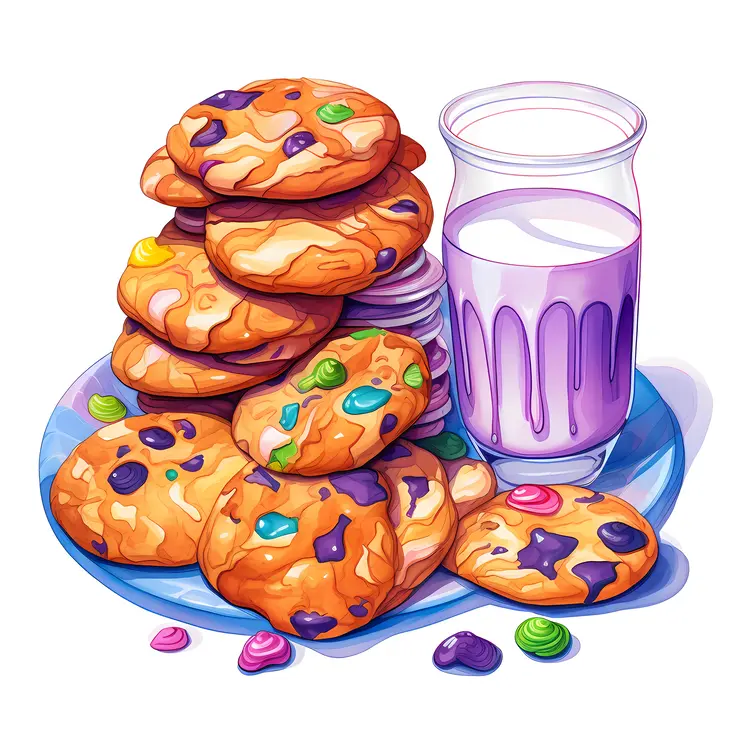 Colorful Cookies and Milk with Candies