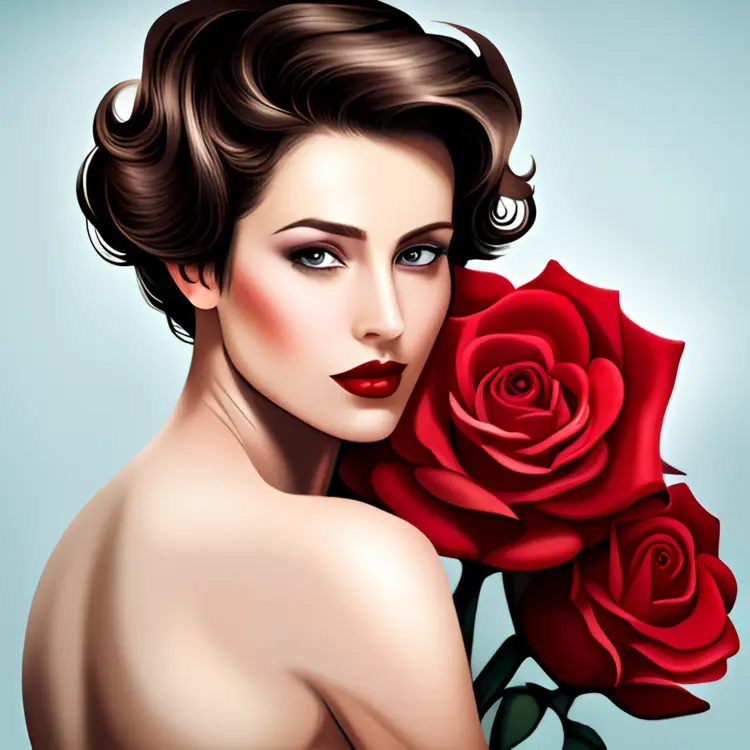 Elegant Woman with Red Roses