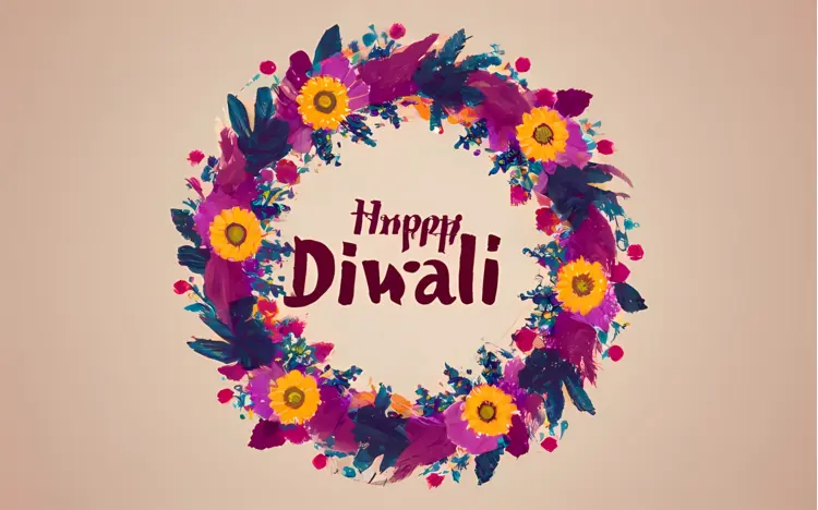 Happy Diwali with Floral Wreath