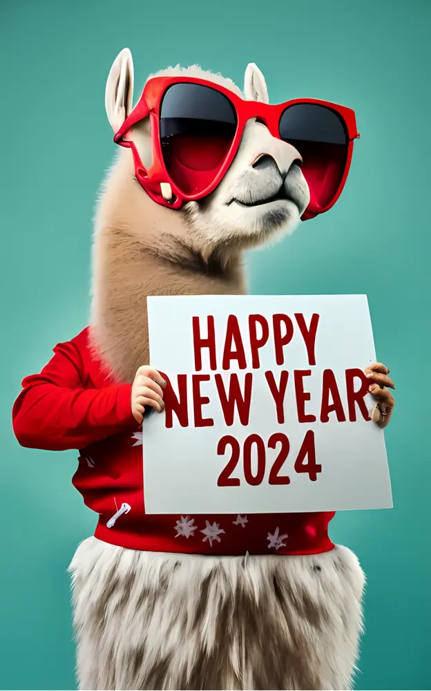 Festive Llama with Sunglasses Happy New Year 2024