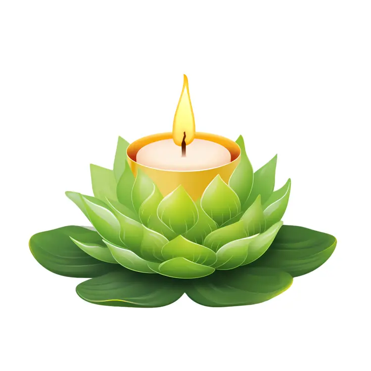 Green Leaf Candle with Yellow Flame
