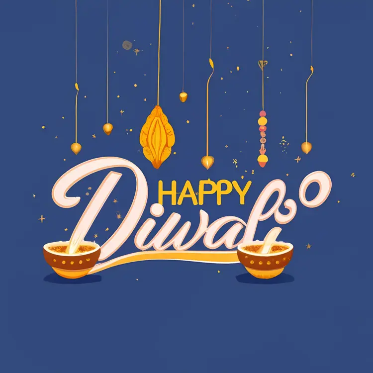 Diwali Lamp with Happy Diwali Text