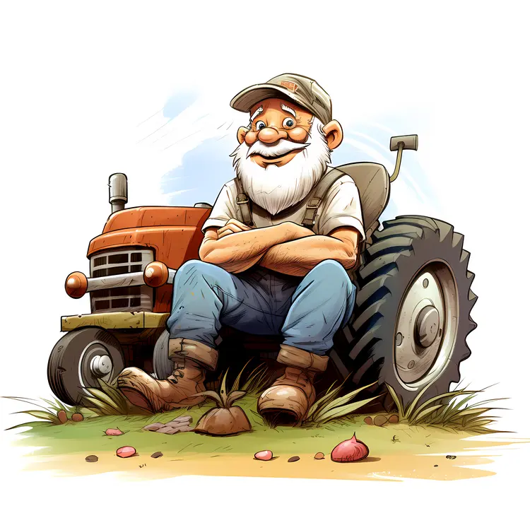 Farmer Sitting on Tractor in the Field