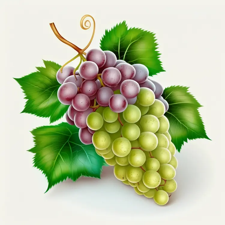 Colorful Grapes with Leaves Illustration