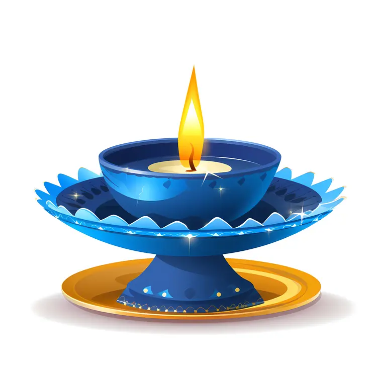 Blue Candle with Flame for Diwali Celebration