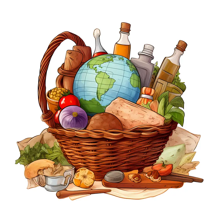 Basket with Food and Drinks Illustration