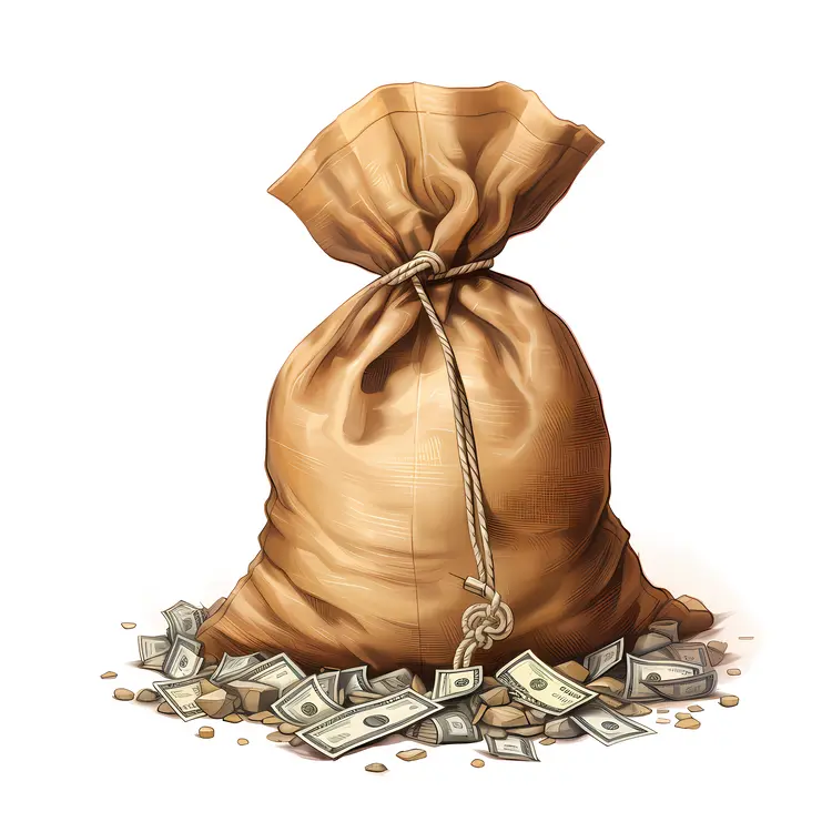 Money Bag with Cash and Coins