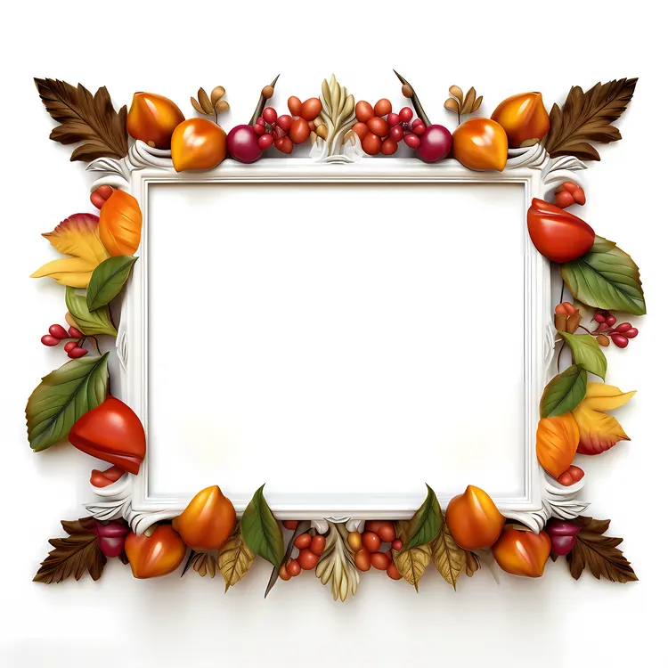 Autumn Leaves Frame with Red Berries