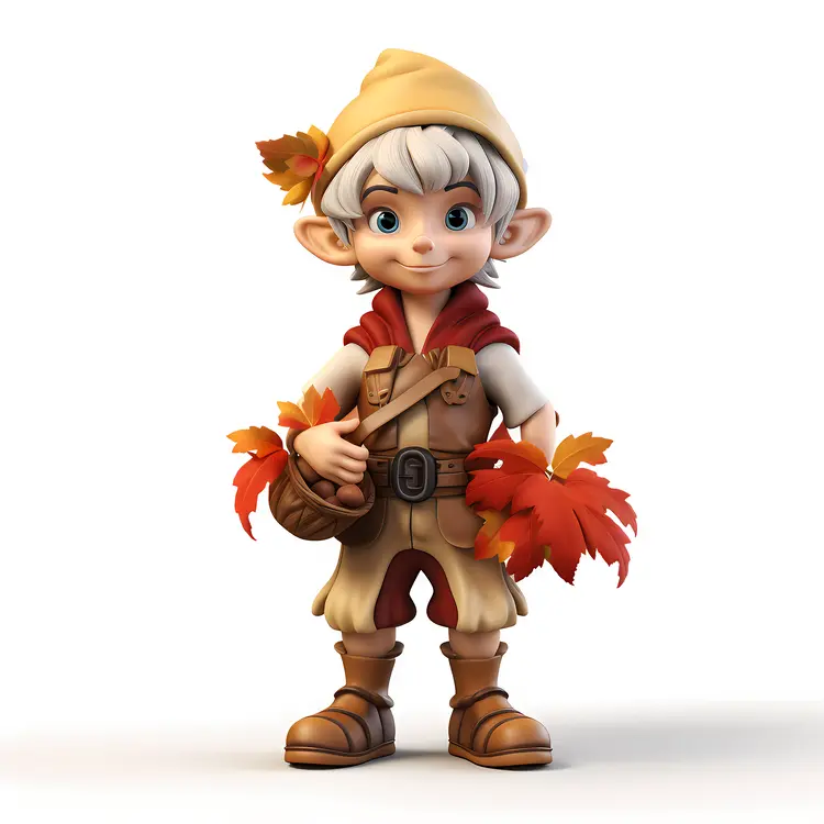 Elf with Autumn Leaves and Bag