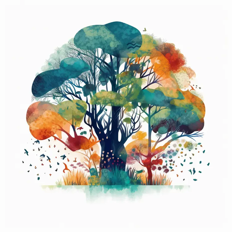 Colorful Watercolor Tree Illustration