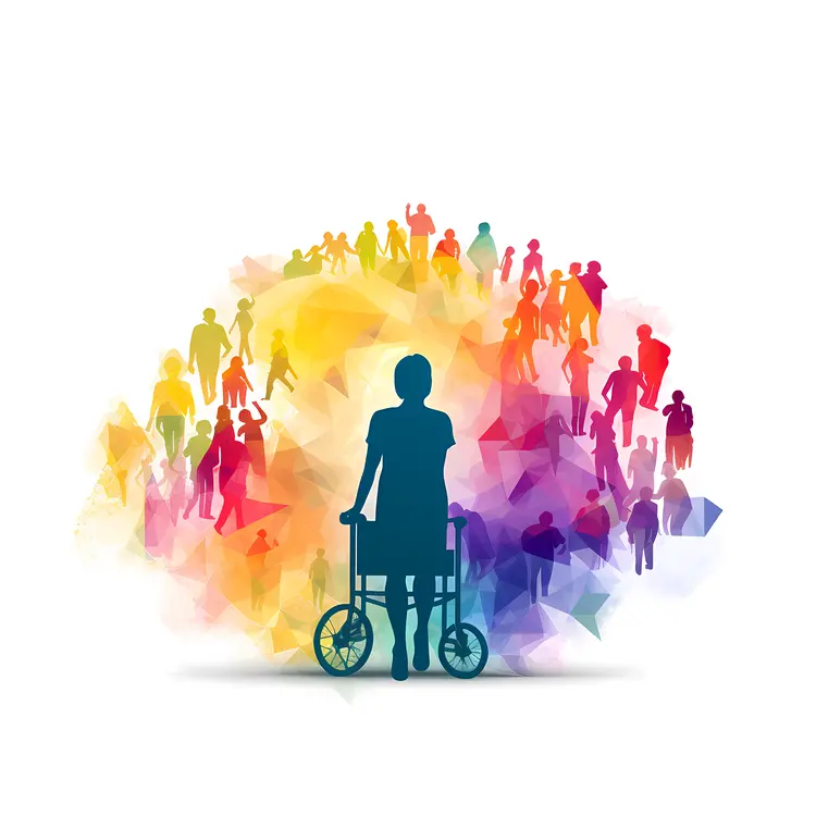 Person in Wheelchair with Colorful Crowd