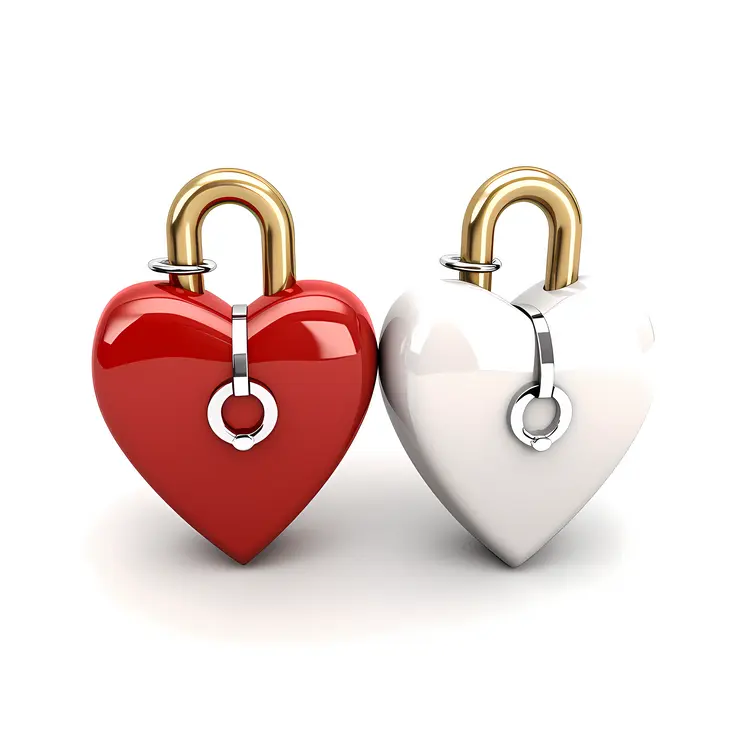 Red and White Heart-shaped Padlocks with Gold Locks