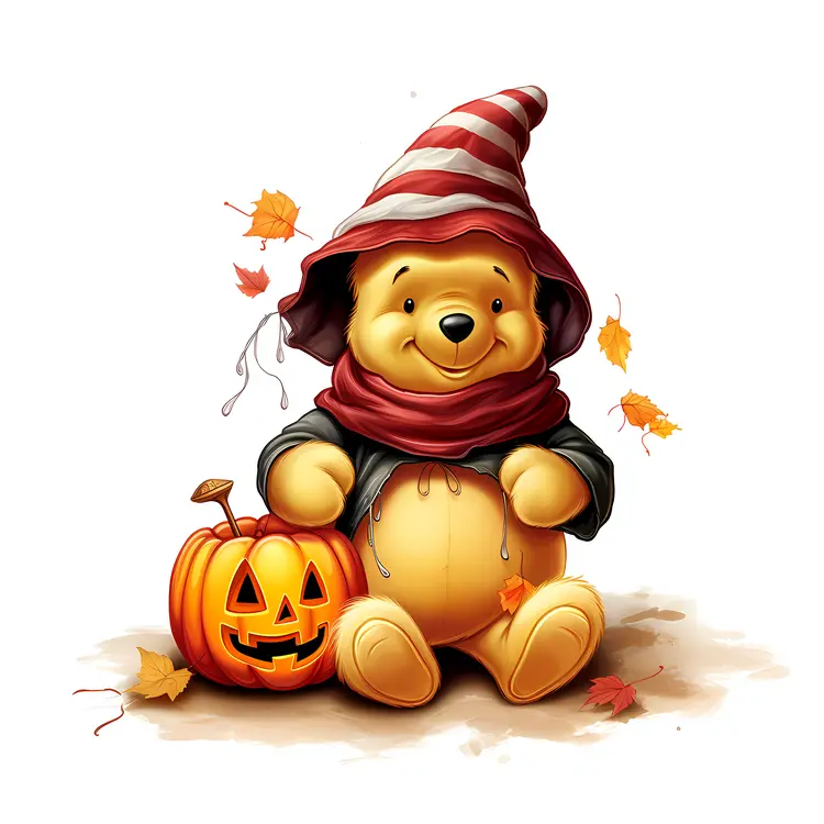 Cute Bear in Witch Costume with Pumpkin for Halloween