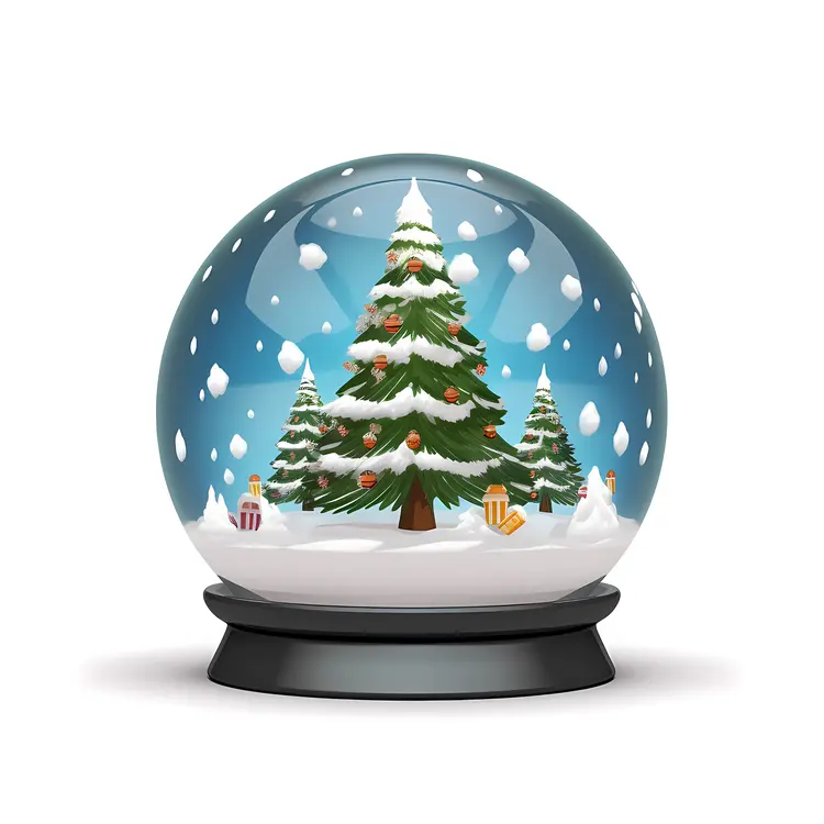 Christmas Tree in Snow Globe with Black Base