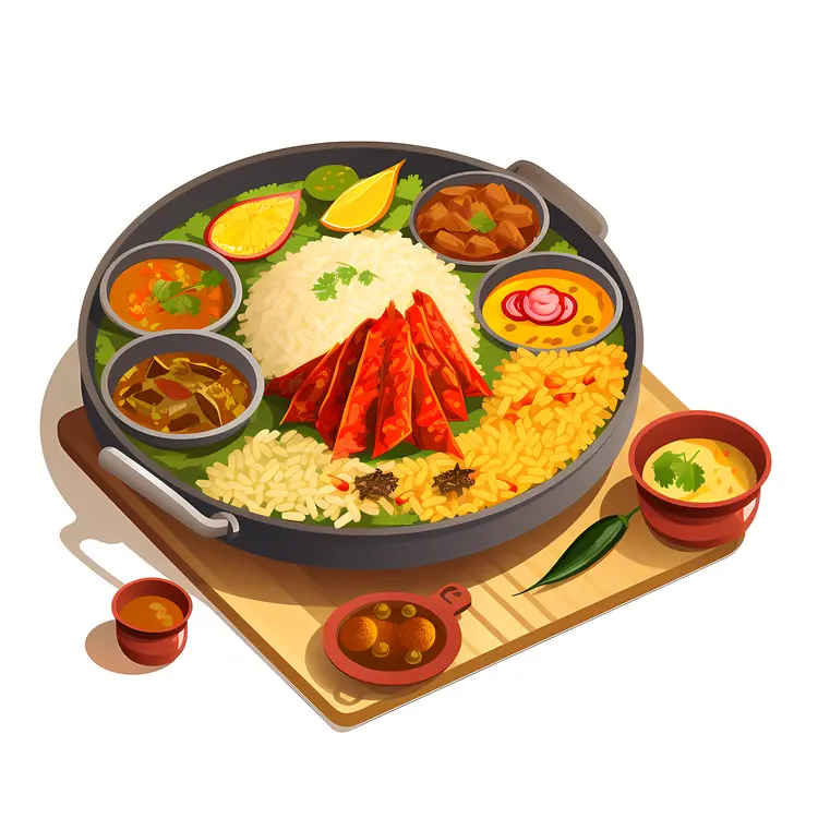 Mixed Platter with Rice and Various Curries