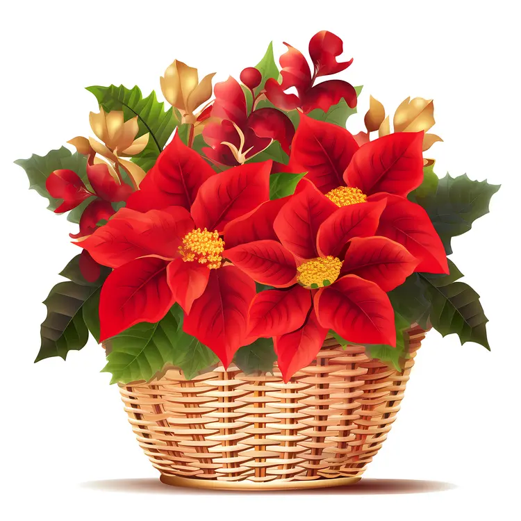Red Poinsettia in a Basket