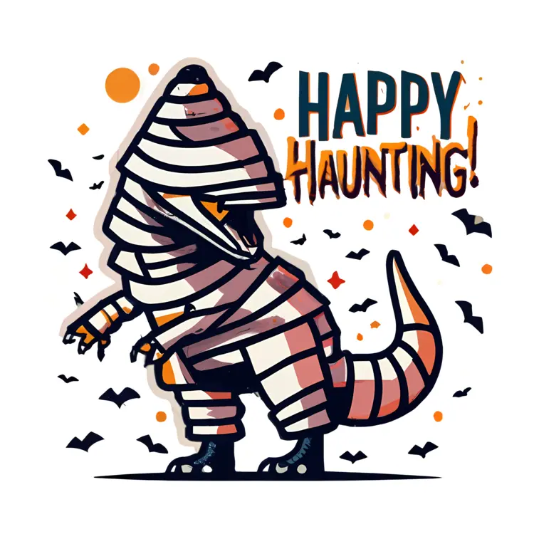 Dinosaur Mummy with Happy Haunting Message
