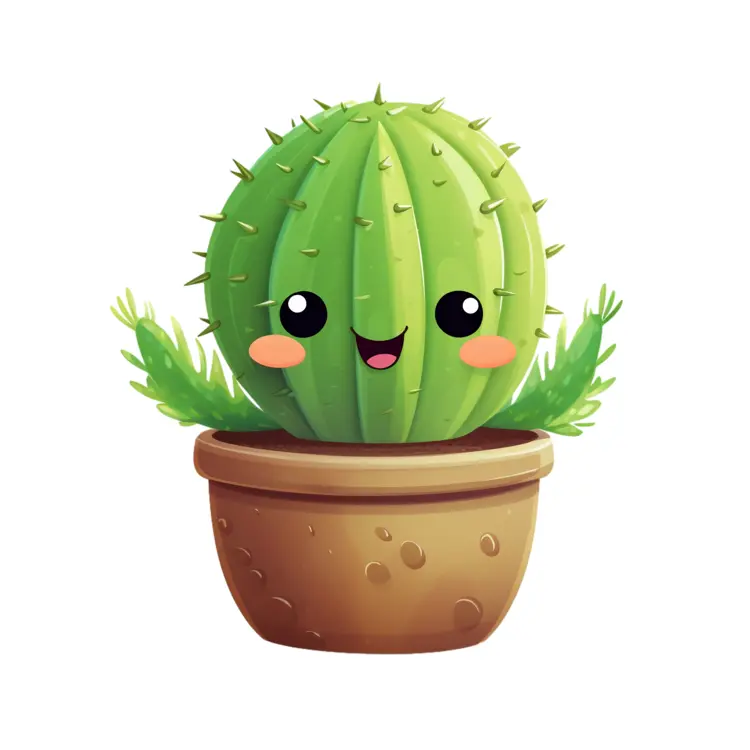 Cute Cartoon Cactus in a Pot