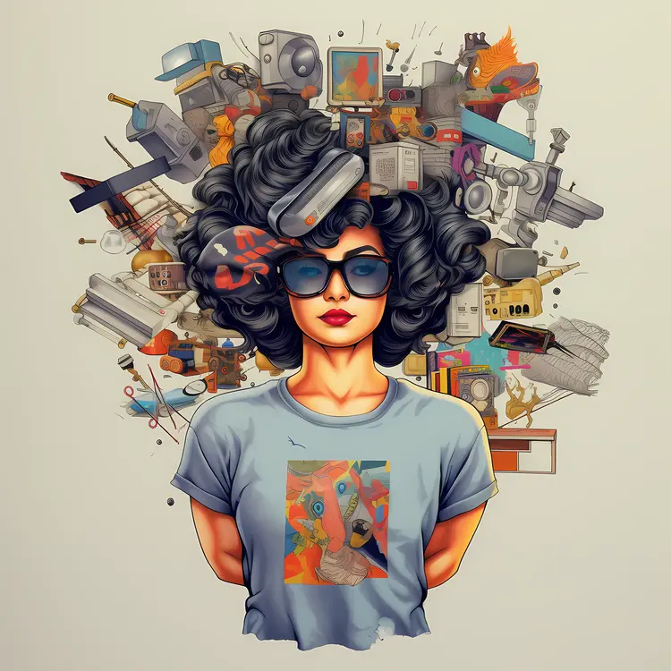Woman with Electronics and Gadgets in Hair