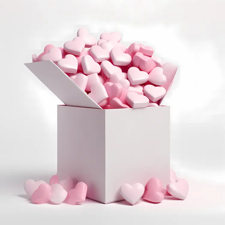 White box filled with hearts