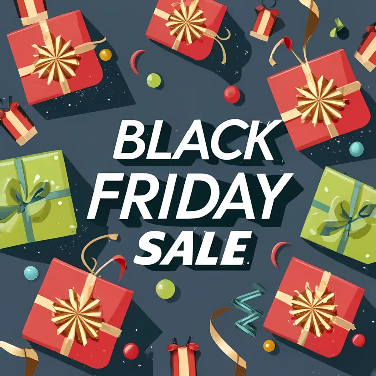 Black Friday Sale with Gifts and Ribbons