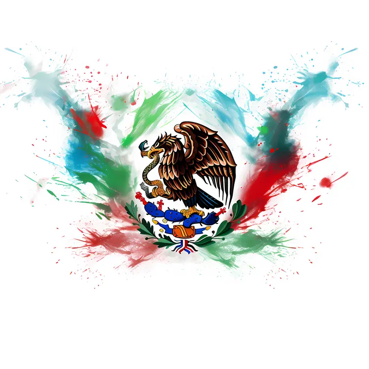Mexican Flag with Eagle and Colors