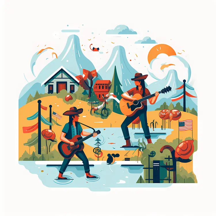 Guitar Players in Mountainous Landscape