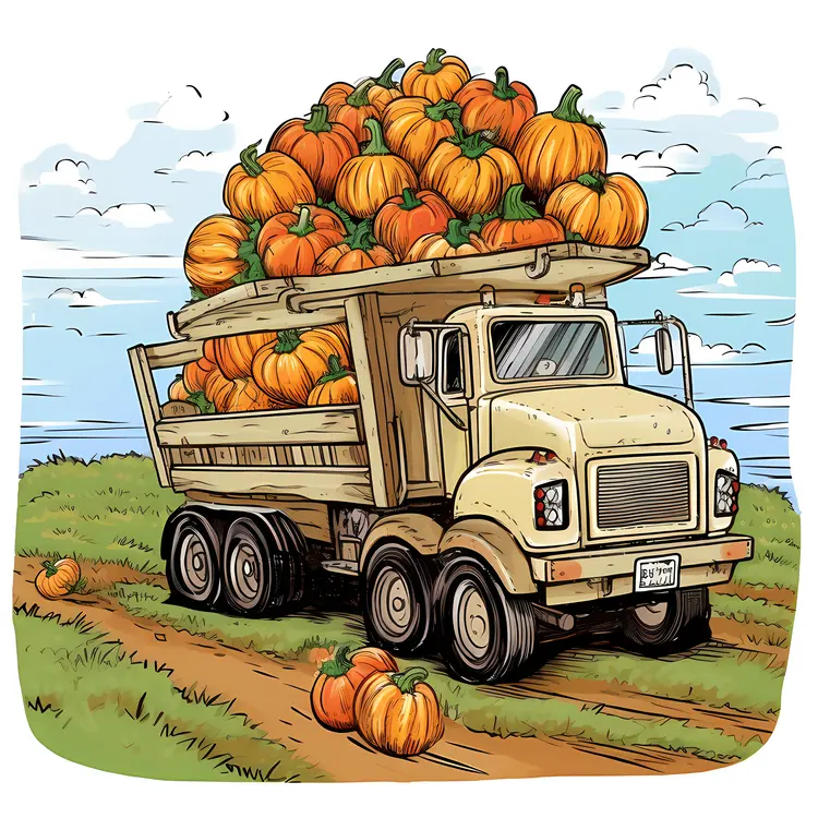Truck Loaded with Pumpkins in the Countryside