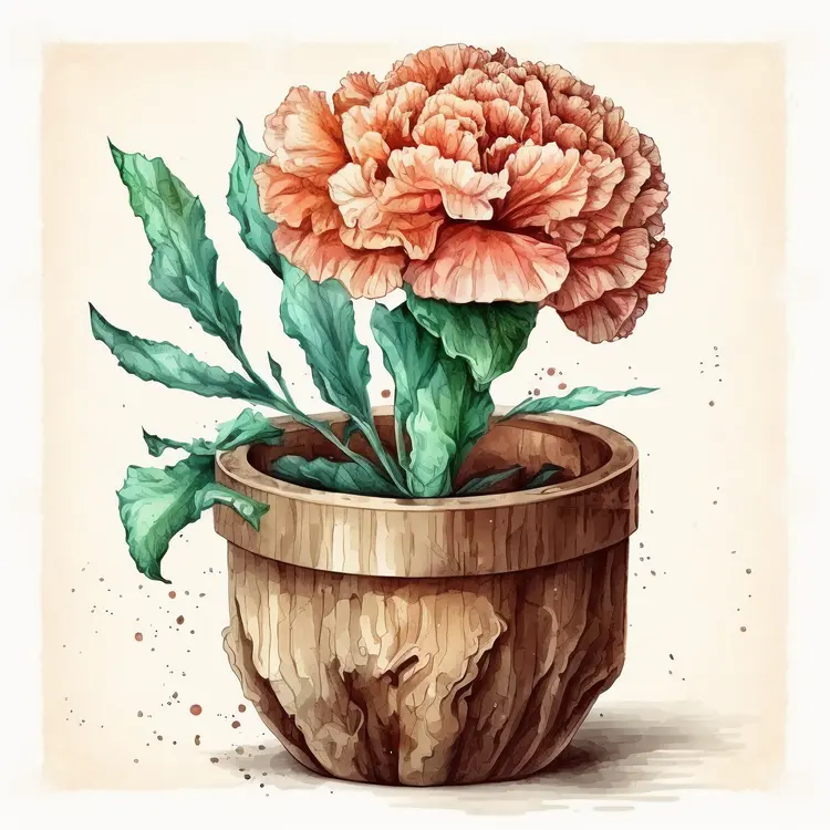 Beautiful Blooming Flower in Rustic Wooden Pot