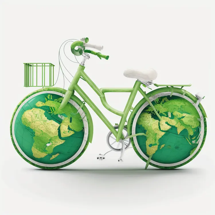 Green Bicycle with Earth Wheels for Eco-Friendly Travel